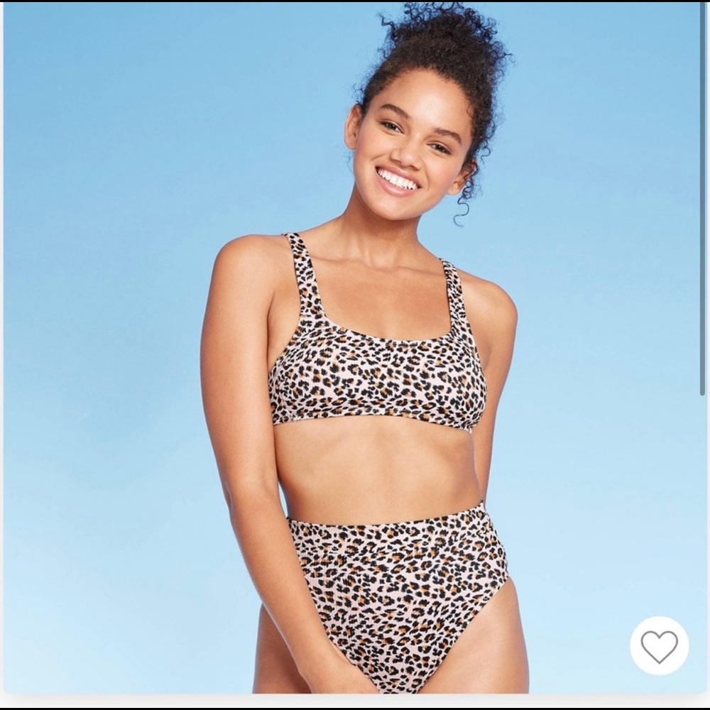 Cheetah Xhilaration bralette high waist cheeky bikini set M/ D-DD top NWOT